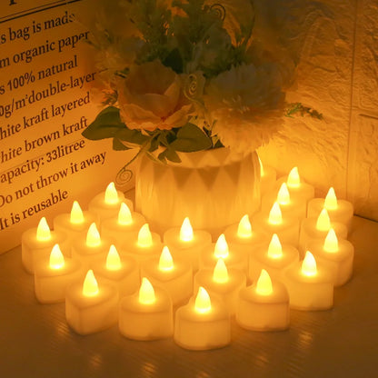 24Pcs Flameless Led Candle For Home Christmas Party Wedding Decoration Heart-shaped Electronic Battery-Power Tealight Candles