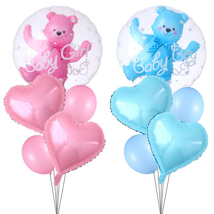 4D Transparent Baby Boy Girl Blue Pink Bubble Balloon Bear Foil Balloons Set Kids Birthday Gender Reveal Baby Shower Decorations