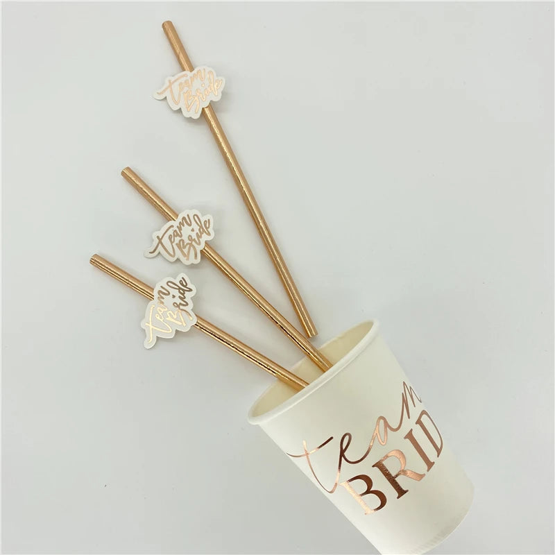 10Pcs Rose Gold Team Bride Straws Hen Party Bachelorette Wedding Party Decoration Supplies