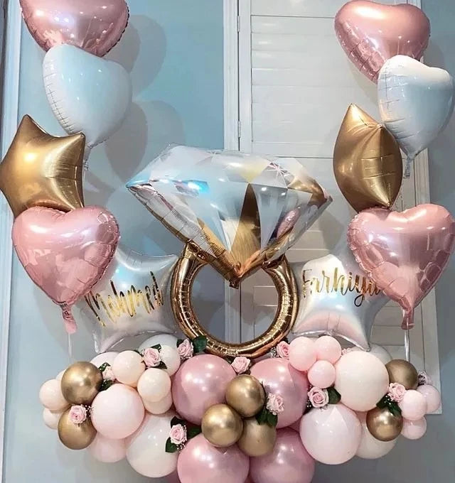 Big Gold Diamond Ring Foil Balloons Rose Gold Bride to Be Balloon Bridal Shower Wedding Engagement Valentine's Day Decoration