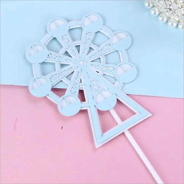 Castle Cake Topper Flags Girls Boys Windmill Prince Happy Birthday Decoration Cupcake Topper For Baby Shower Baking Supplies DIY