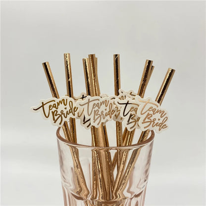 10Pcs Rose Gold Team Bride Straws Hen Party Bachelorette Wedding Party Decoration Supplies