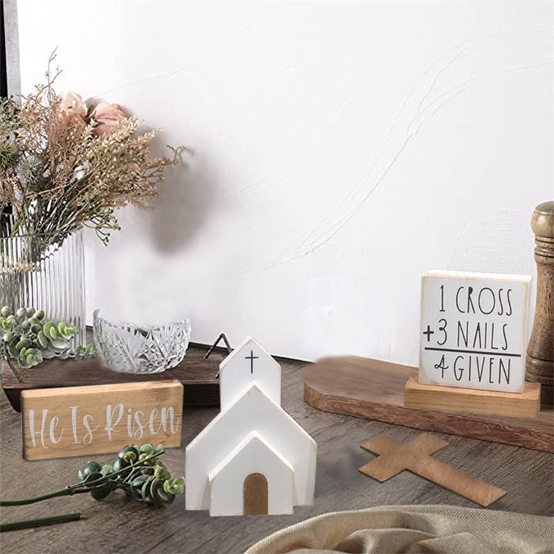 Cross-Border Wooden Easter Crafts Wooden Ornament Table Decorations Church Tray Decoration Creative