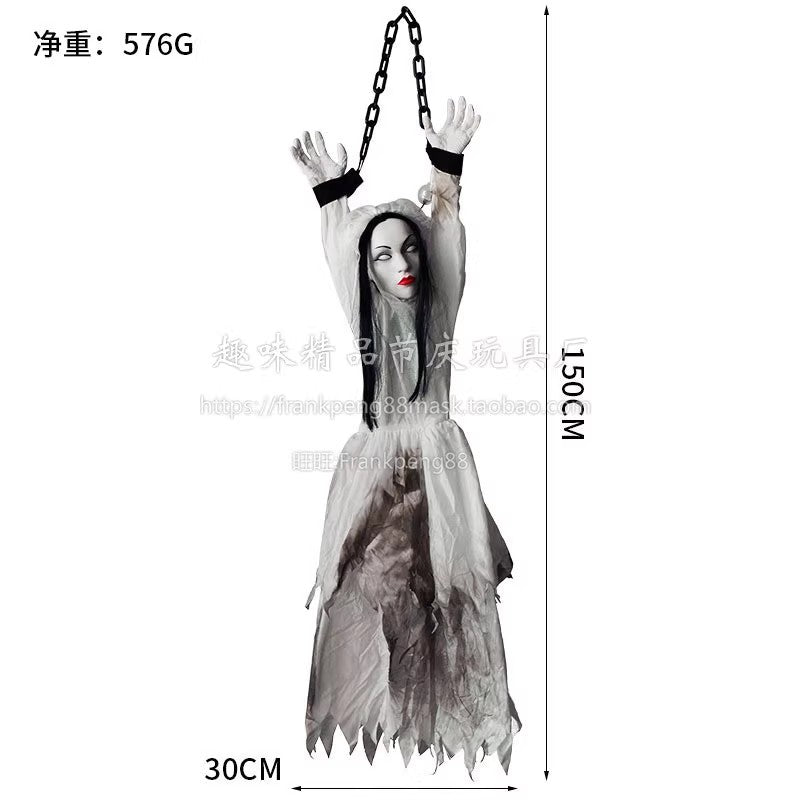 New Voice-Controlled Skull Hanging Ghost Halloween Haunted House Secret Room Props Bar KTV Set Decoration Pendant Horror