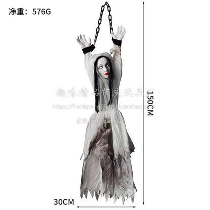 New Voice-Controlled Skull Hanging Ghost Halloween Haunted House Secret Room Props Bar KTV Set Decoration Pendant Horror