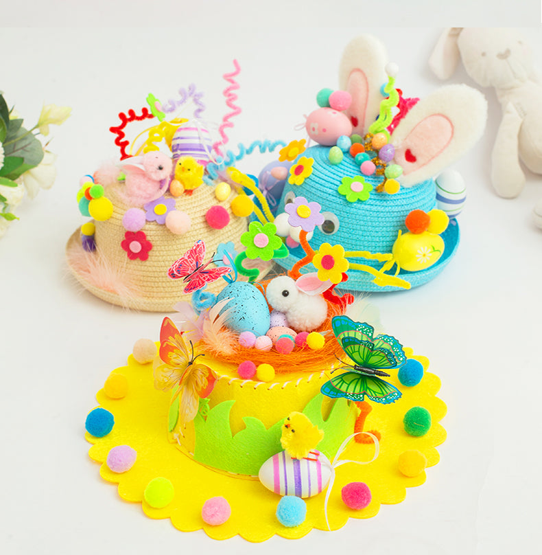 Easter Hat DIY Rabbit Chicken Kindergarten Handmade Material Kit Kids Matching Performance and Catwalk Activity