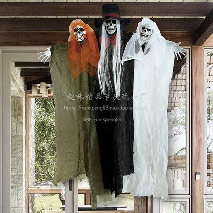 New Voice-Controlled Skull Hanging Ghost Halloween Haunted House Secret Room Props Bar KTV Set Decoration Pendant Horror
