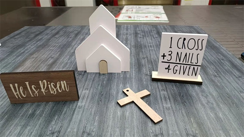 Cross-Border Wooden Easter Crafts Wooden Ornament Table Decorations Church Tray Decoration Creative