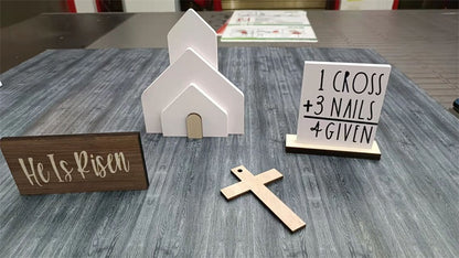 Cross-Border Wooden Easter Crafts Wooden Ornament Table Decorations Church Tray Decoration Creative
