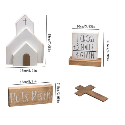 Cross-Border Wooden Easter Crafts Wooden Ornament Table Decorations Church Tray Decoration Creative