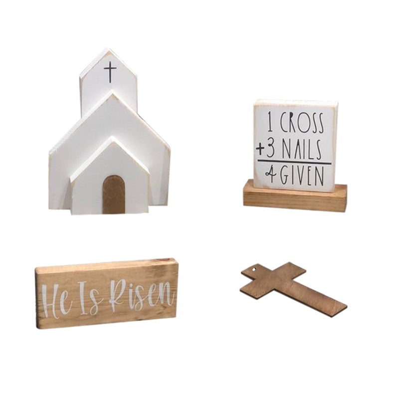 Cross-Border Wooden Easter Crafts Wooden Ornament Table Decorations Church Tray Decoration Creative