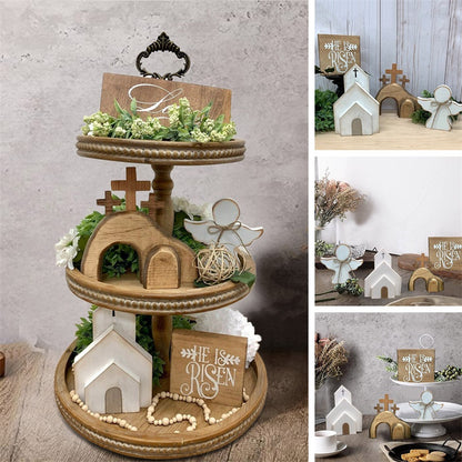 Cross-Border Wooden Easter Crafts Wooden Ornament Table Decorations Church Tray Decoration Creative