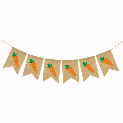 Cute Fashion Easter Rabbit Chick Radish Linen Swallowtail Hanging Flag Happy Easter