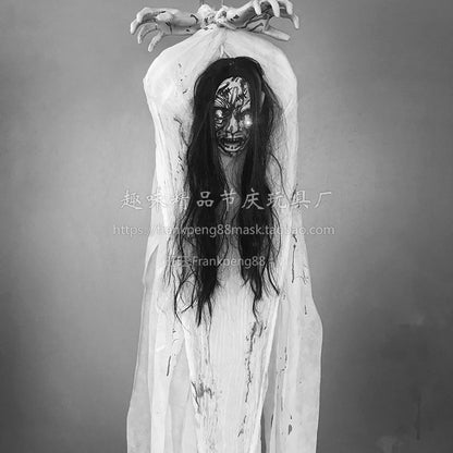 New Voice-Controlled Skull Hanging Ghost Halloween Haunted House Secret Room Props Bar KTV Set Decoration Pendant Horror