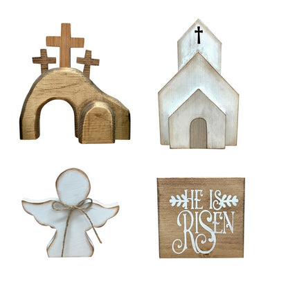 Cross-Border Wooden Easter Crafts Wooden Ornament Table Decorations Church Tray Decoration Creative