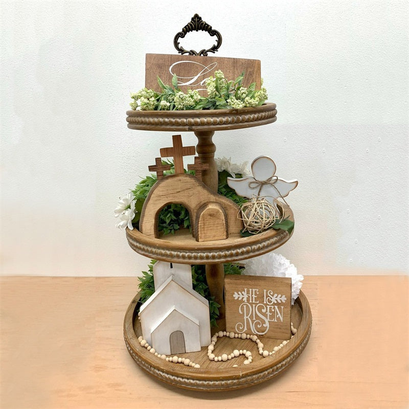 Cross-Border Wooden Easter Crafts Wooden Ornament Table Decorations Church Tray Decoration Creative