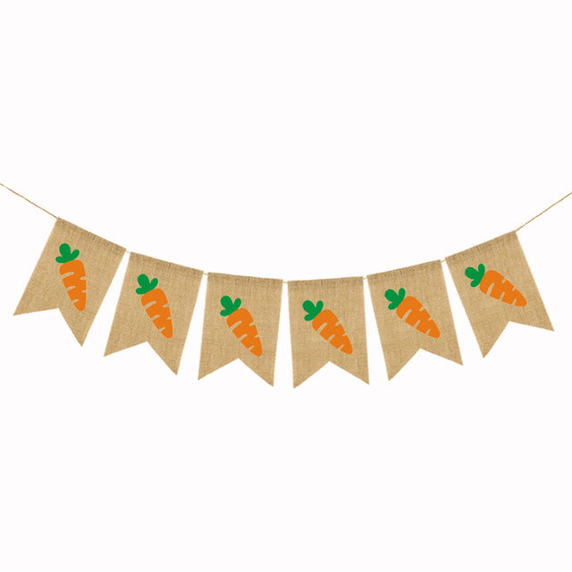 Cute Fashion Easter Rabbit Chick Radish Linen Swallowtail Hanging Flag Happy Easter