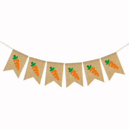 Cute Fashion Easter Rabbit Chick Radish Linen Swallowtail Hanging Flag Happy Easter