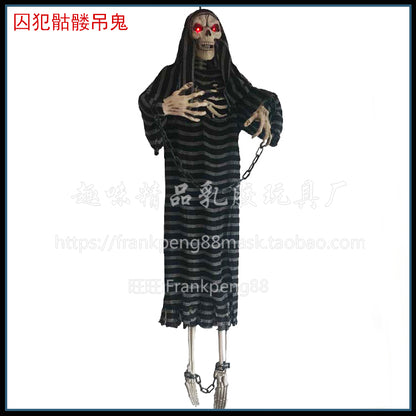 New Voice-Controlled Skull Hanging Ghost Halloween Haunted House Secret Room Props Bar KTV Set Decoration Pendant Horror