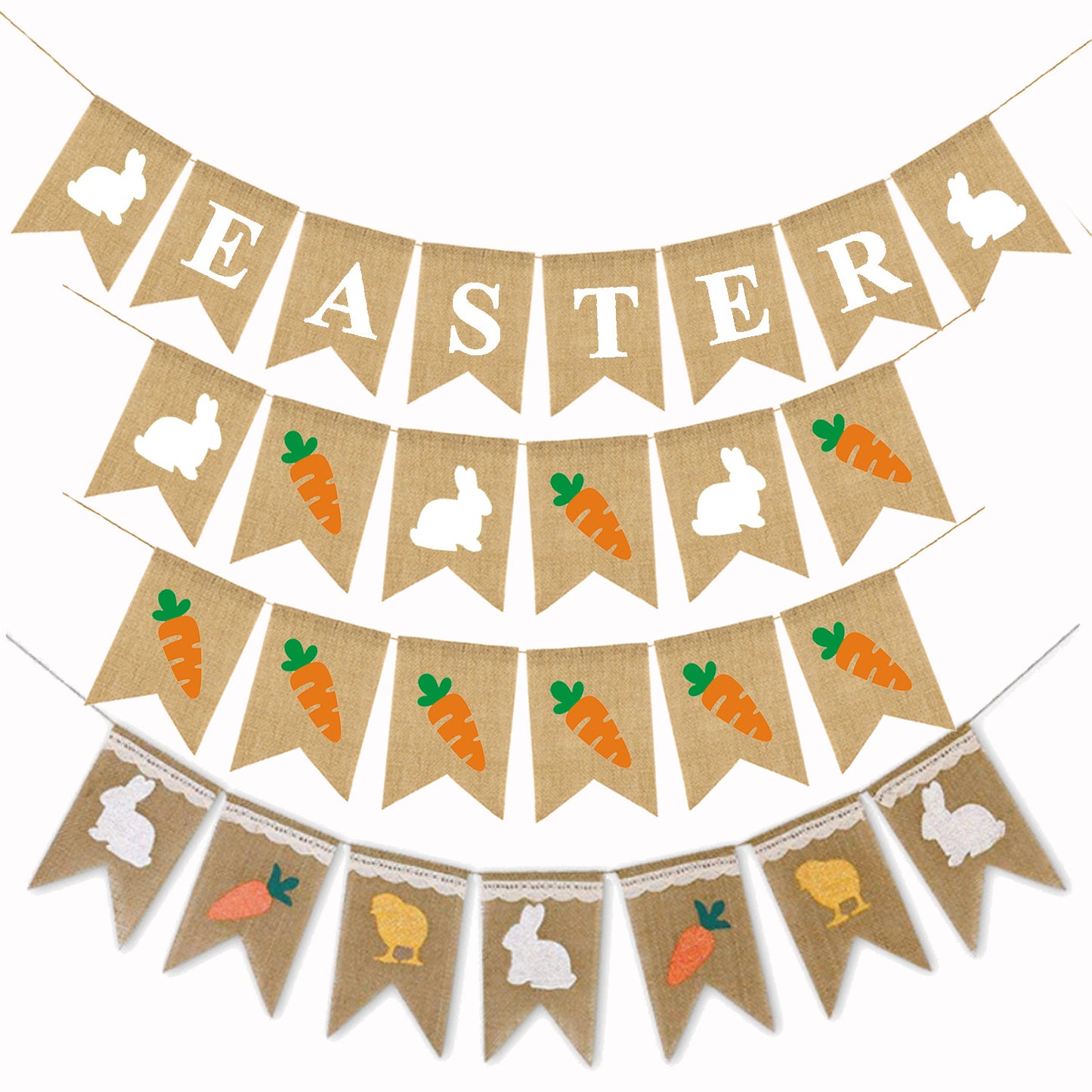 Cute Fashion Easter Rabbit Chick Radish Linen Swallowtail Hanging Flag Happy Easter
