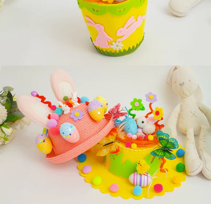 Easter Hat DIY Rabbit Chicken Kindergarten Handmade Material Kit Kids Matching Performance and Catwalk Activity