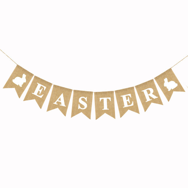 Cute Fashion Easter Rabbit Chick Radish Linen Swallowtail Hanging Flag Happy Easter
