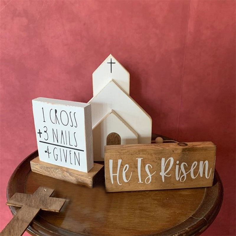 Cross-Border Wooden Easter Crafts Wooden Ornament Table Decorations Church Tray Decoration Creative