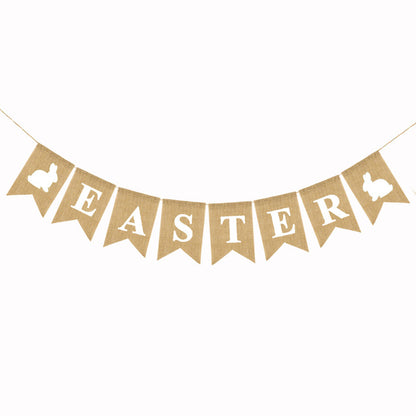Cute Fashion Easter Rabbit Chick Radish Linen Swallowtail Hanging Flag Happy Easter