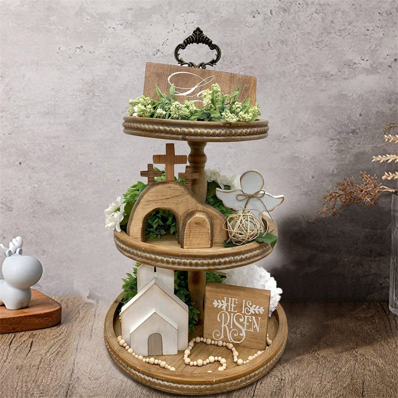 Cross-Border Wooden Easter Crafts Wooden Ornament Table Decorations Church Tray Decoration Creative