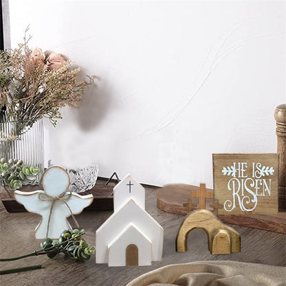 Cross-Border Wooden Easter Crafts Wooden Ornament Table Decorations Church Tray Decoration Creative