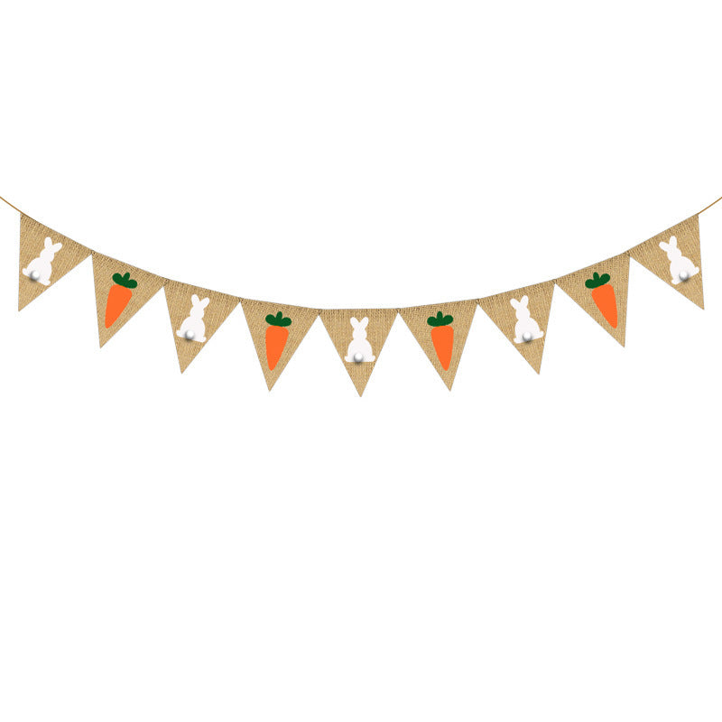 Cute Fashion Easter Rabbit Chick Radish Linen Swallowtail Hanging Flag Happy Easter