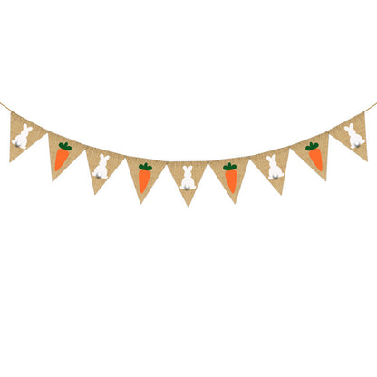 Cute Fashion Easter Rabbit Chick Radish Linen Swallowtail Hanging Flag Happy Easter