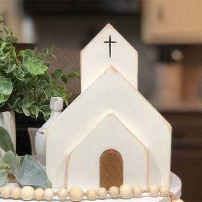 Cross-Border Wooden Easter Crafts Wooden Ornament Table Decorations Church Tray Decoration Creative