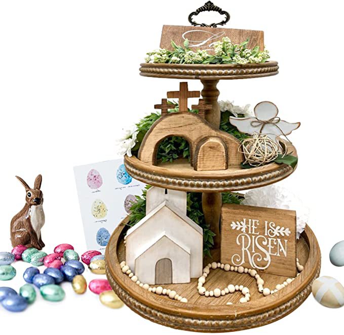 Cross-Border Wooden Easter Crafts Wooden Ornament Table Decorations Church Tray Decoration Creative