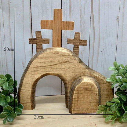 Cross-Border Wooden Easter Crafts Wooden Ornament Table Decorations Church Tray Decoration Creative