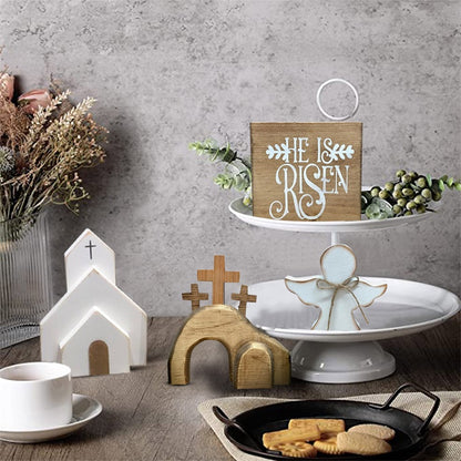 Cross-Border Wooden Easter Crafts Wooden Ornament Table Decorations Church Tray Decoration Creative