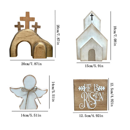 Cross-Border Wooden Easter Crafts Wooden Ornament Table Decorations Church Tray Decoration Creative