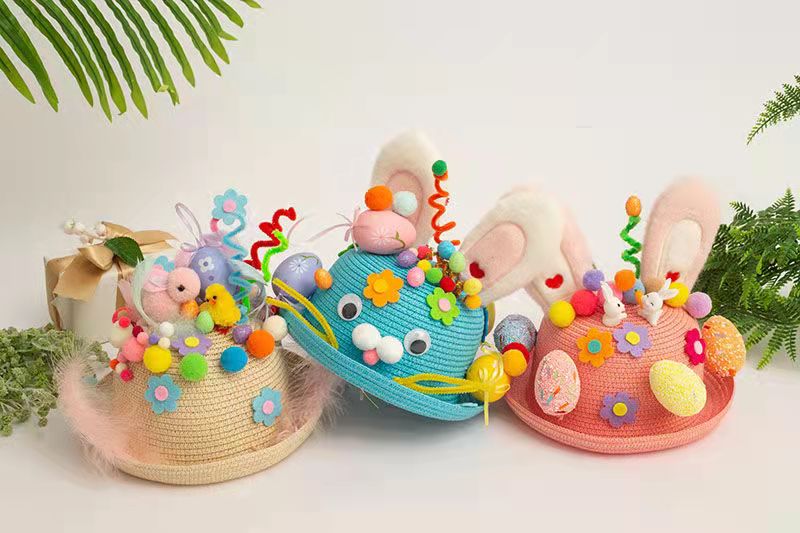 Easter Hat DIY Rabbit Chicken Kindergarten Handmade Material Kit Kids Matching Performance and Catwalk Activity