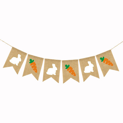 Cute Fashion Easter Rabbit Chick Radish Linen Swallowtail Hanging Flag Happy Easter