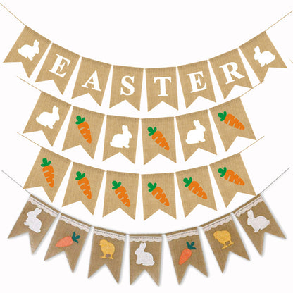 Cute Fashion Easter Rabbit Chick Radish Linen Swallowtail Hanging Flag Happy Easter