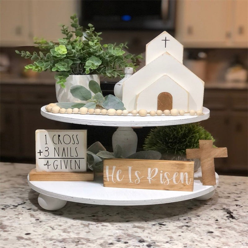 Cross-Border Wooden Easter Crafts Wooden Ornament Table Decorations Church Tray Decoration Creative