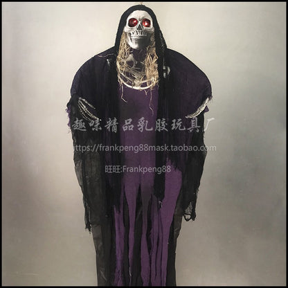 New Voice-Controlled Skull Hanging Ghost Halloween Haunted House Secret Room Props Bar KTV Set Decoration Pendant Horror