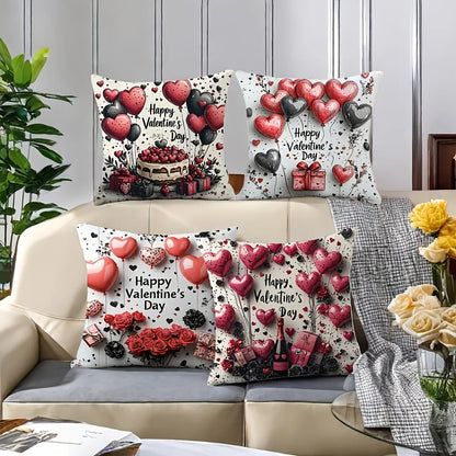 Valentine's Day Red Balloon Print Couple Home Decor Pillowcase Holiday Bedroom Living Room Decoration Polyester Cushion Cover