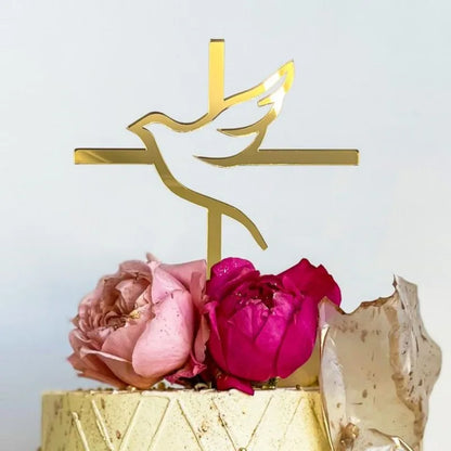 Gold Peace Dove Cross Cake Toppers Holy Communion Baptist Party Decorative Cake Insert for The First Communion Party Supplies