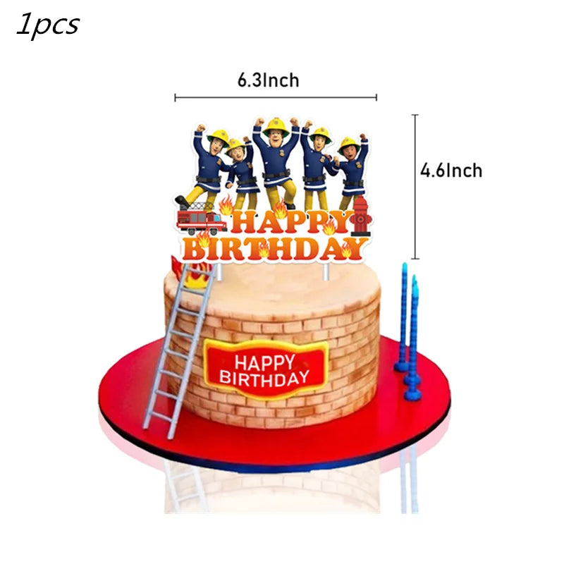 Firefighter Sam Party Supplies Plates Napkins Cups Tablecloth Banner Fire Truck Party Decorations Kids Boys Decor Supplies
