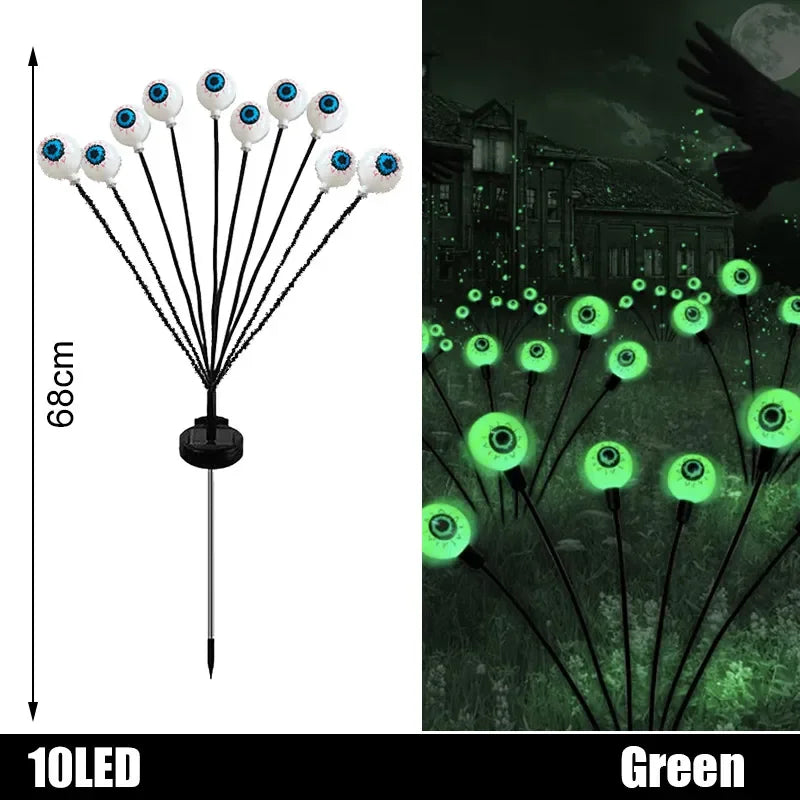 2024 Halloween Outdoor Solar Powered Scary Eyeball Lights Led Green Eyeball Blinking Firefly Lights Waterproof Solar Path Lights