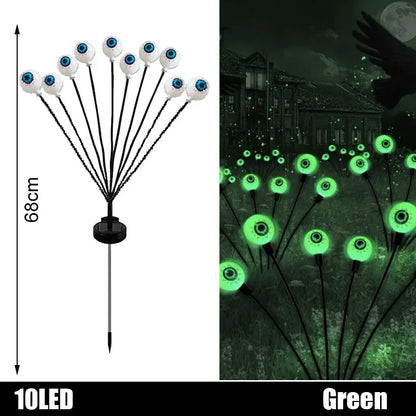 2024 Halloween Outdoor Solar Powered Scary Eyeball Lights Led Green Eyeball Blinking Firefly Lights Waterproof Solar Path Lights