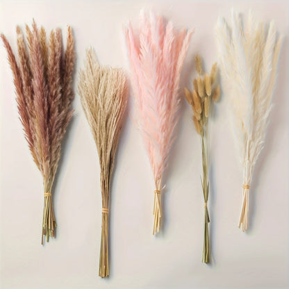 165PCS Pampas Grass Dried Flowers Boho Farmhouse Country Wedding Home Room Decor Bouquet Bunny Tail Grass DIY Artificial Flowers