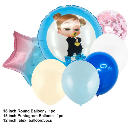 Cartoon Boss-Boys-Girls Theme Newborn 1st Birthday Party Decor Disposable Tableware Backdrop Balloons Baby Shower For Kids Gifts