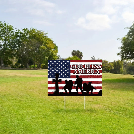 God Bless America Yard Sign with Stake - Patriotic Outdoor Lawn & Garden Decor, Plastic, for Independence Day & More